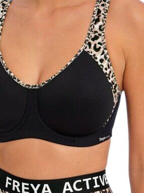 Freya Sonic Moulded Sports Bra Leopard Black 38DDD High Impact Underwire